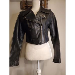 Highway One Black Leather Asymmetrical Zip Motorcycle biker Jacket Women's M